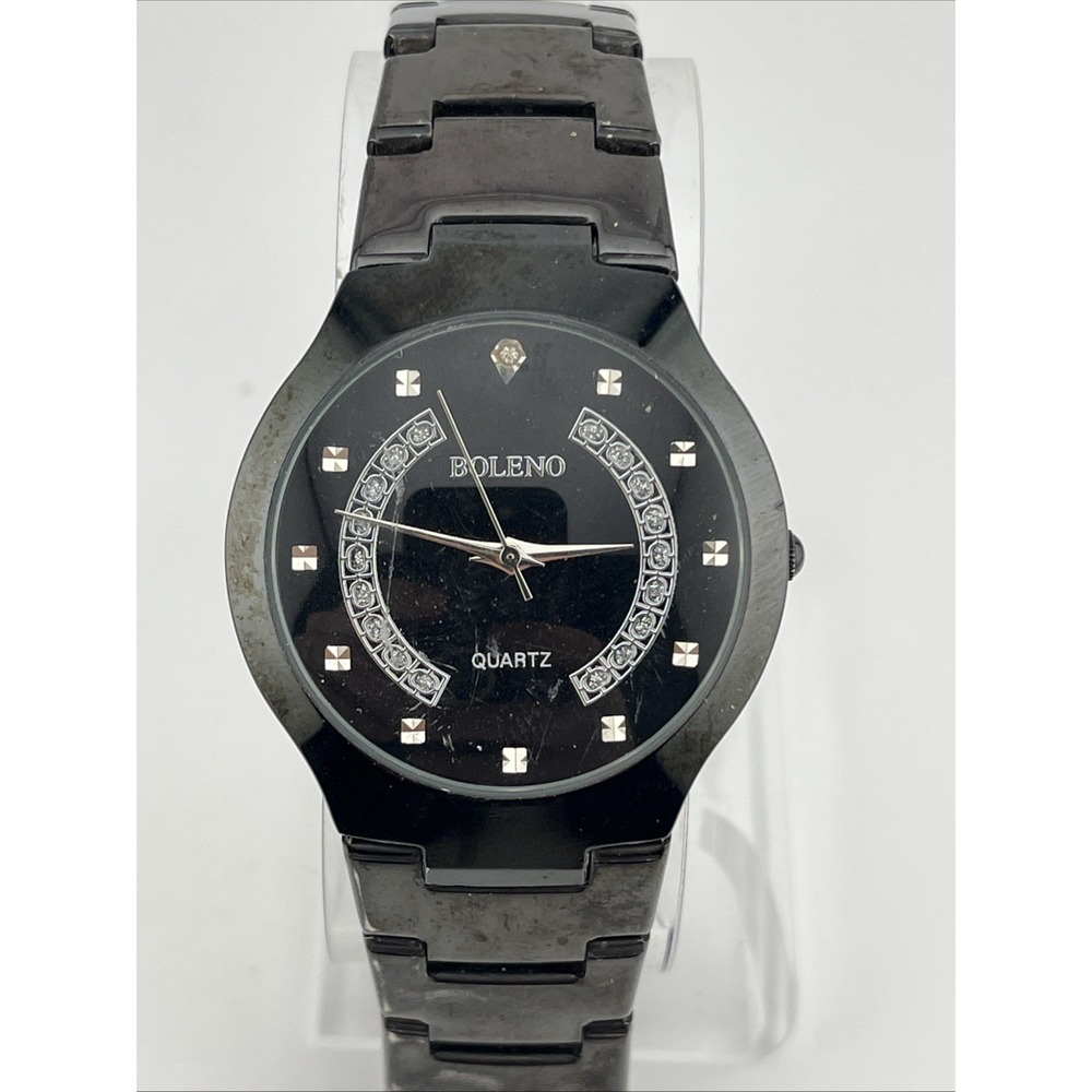 Boleno Watch Men 37mm Case Black 7.25"‎ Black Band- New Battery